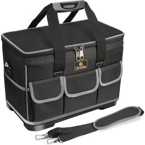 Werkzeugtaschen-Organizer (40 cm) mit stabilem Boden, große wasserdichte Werkzeugtasche mit geformtem ABS-Boden, professionelle Elektrikertasche mit großer Öffnung