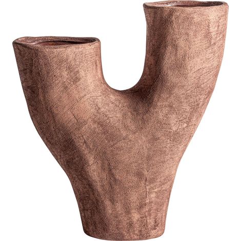Vase contemporain en céramique brune forme irrégulière - Brun chocolat mat contemporain (1/2)