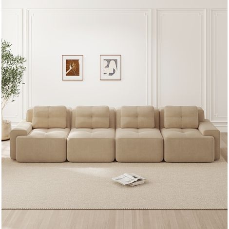 Canapé modulaire en velours côtelé beige OKMYHOME (1/5)