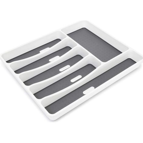 Range-couverts en matière plastique 6 compartiments Rangement tiroir Cuisine 4.6 x 32x 40 cm, couche antidérapante & plots, blanc/ anthracite (1/5)