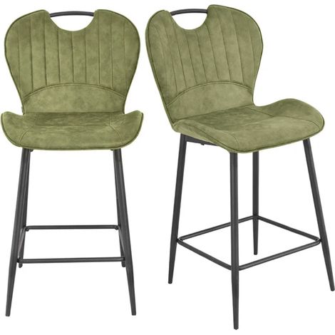 Lot 2 chaises bar microfibre vert effet vieilli pieds métal – WILLY 2 (1/5)