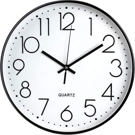 Horloge Murale Moderne de 12 Pouces, Horloge de Cuisine à Quartz Silencieuse à Piles Ronde Facile à Lire pour la Maison/Bureau/École, Noir,blanc
