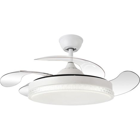 Ventilateur de plafond avec 4 pales rétractables en métal et PVC blanc brillant 68 x 30 x 64 cm (1/5)