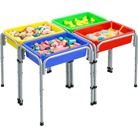 Table Sensorielle pour Tout-Petits, Table d'Activité Réglable, avec 4 Bacs de Jeu de Rangement Amovibles pour Sable et Eau, Pieds Antidérapants, Structure en Acier Carbone, Coins Arrondis (1/5)