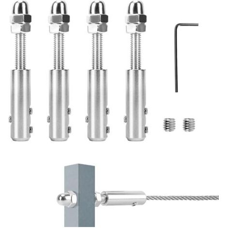 Tendeur Cable Inox pour Cable Inox, et clé en L-Tendeur de câble Métallique de Câble en acier Inoxydable pour Fixation Haubanage, 4MM