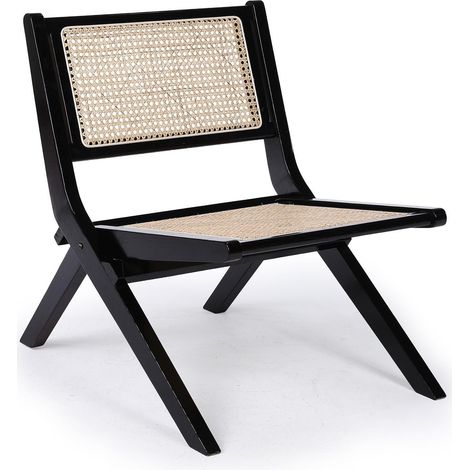 Chaise Pliante en Bois Massif Brun foncé et cannage rotin – Chaise Design Pliable Style Vintage et bohème pour Salle à Manger ou extérieur Couvert (1/5)
