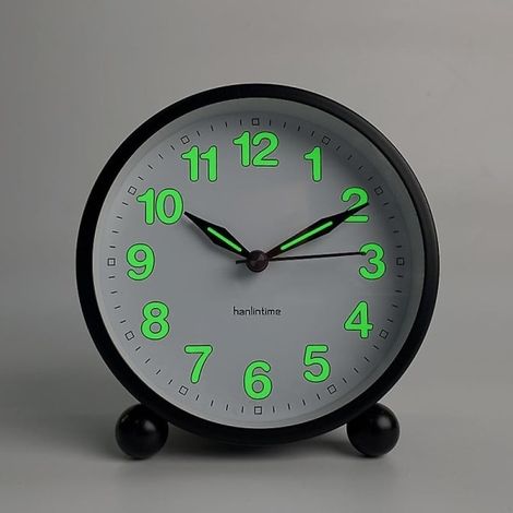 Réveil silencieux - Réveil sans tic-tac avec lumière chaude - Design rond noir sobre
