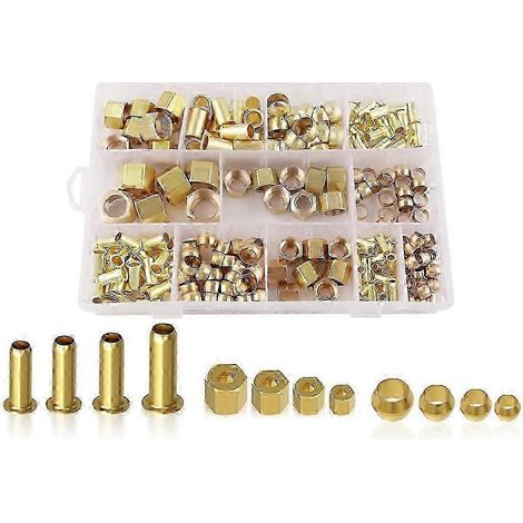 Kit de 220 raccords à compression en laiton, 4 tailles (1/4"/5/16"/3/8"/1/2"), connecteurs de plomberie (1/5)