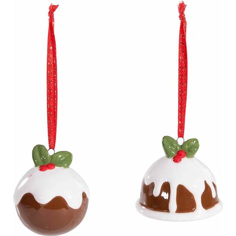 Addobbo albero di Natale a dolcetto in ceramica con decori in rilievo da appendere, set da 8 pezzi, Ø 4,5 cm x 5,5 H