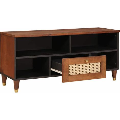 Meuble TV Banc TV Armoire TV Marron 100 x 33,5 x 46 cm Bois de mangue massif (1/5)