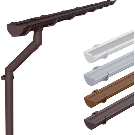 INEFA Set de gouttières pour maison, 125mm, gouttière demi-ronde en PVC pour toit à deux pans, un côté du toit, fabriqué en Allemagne - 4m Brun foncé