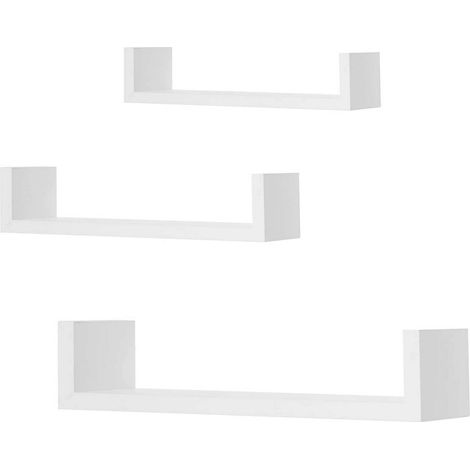 Woltu – Étagère murale en forme de U lot de 3 – Bois blanc – Dimensions petites 26x9.7x6cm, moyennes 34x9.7x7.5cm, grandes 42x9.7x9cm – Charge 5kg (1/4)