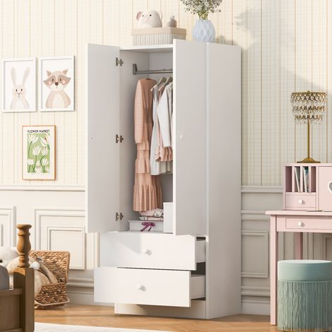 Kleiderschrank 70 x 40 x 170 cm aus MDF und Sperrholz, weiß, 2 Schubladen – MEUBLIV (1/5)