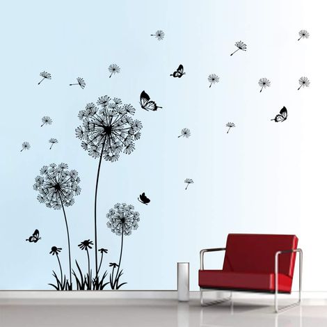 Wandtattoos „Blauer Traum“ mit Löwenzahn und Schmetterling