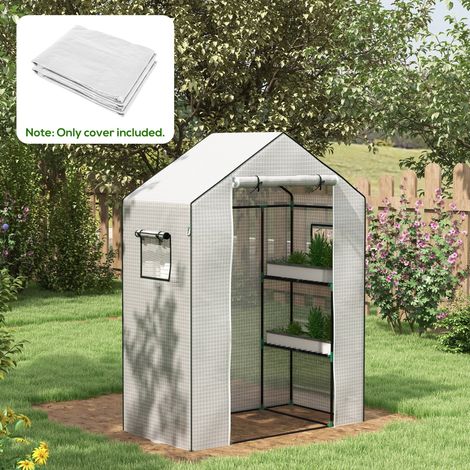 Bâche de serre de remplacement avec protection UV, porte enroulable et fenêtres latérales, film PE renforcé 140 x 73 x 190 cm, blanc pour serre tunnel  CHICFURN (1/5)