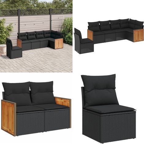 6-tlg. Garten-Sofagarnitur mit Kissen Schwarz Poly Rattan - Gartenmöbel - Rattan Möbel - Lounge Set - Esszimmergarnitur - Terrassenmöbel - Home & Living (1/5)