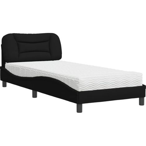 vidaXL Letto con Materasso Hvar Nero 90x200 cm in Tessuto (1/5)