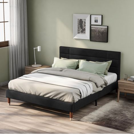 CHICFURN Letto matrimoniale 140x200 cm in lino nero con rete a doghe e testiera (1/5)