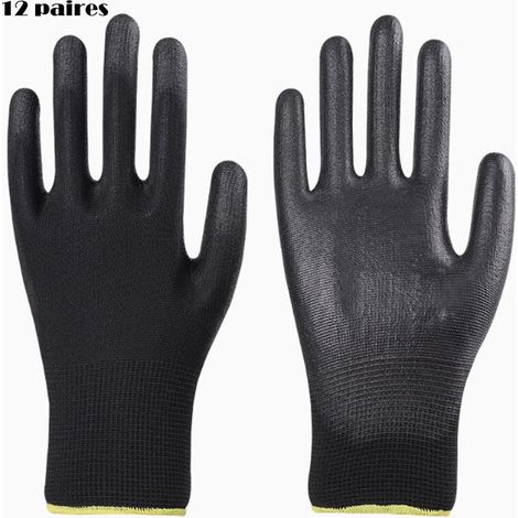 12 pièces de gants de travail minces enduits de PU, gants de travail enduits antistatiques, ceinture de travail en caoutchouc antidérapant respirant et résistant à l'usure (taille S),