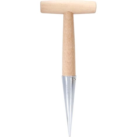 Garden Soil Dibber Hand Held T shape Planting Seedling Planter with Wooden Handle (1/5)