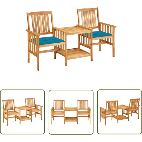 Meuble extérieur - vidaXL Chaises de jardin avec table à thé et coussins Acacia solide - Bois d'acacia (1/5)