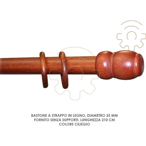 Bastone tenda a strappo legno ciliegio 35 mm lunghezza 210 cm senza supporti