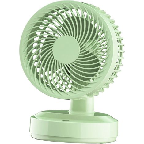 Ventilateur de bureau rechargeable USB, silencieux et portable, idéal pour les étudiants, les dortoirs et la maison (modèle à tête mobile verte). (1/5)