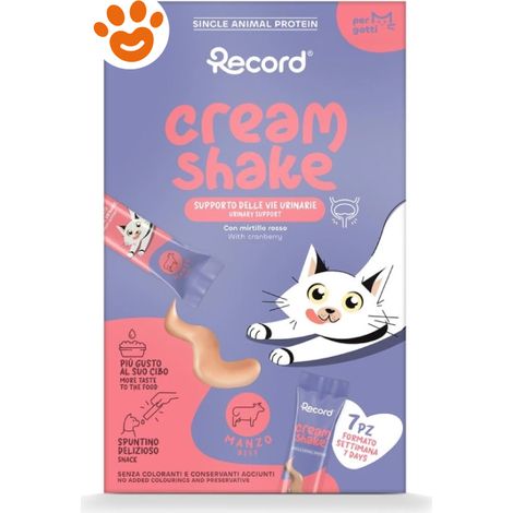 Record Cat Snack Cream Shake Urinary Manzo - Confezione 7×12 Gr - Snack