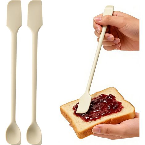 2 Pièces mini spatules en silicone - Double face - Multifonction - Petites spatules réutilisables - Pour cuisine, cosmétiques et verres - Pour confiture, lotion, bouteilles étroites et fines (1/5)