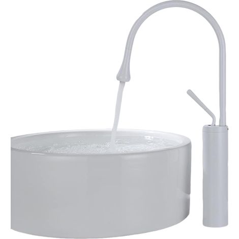 Grifo de baño con brazo giratorio de 360° y diseño de gota, grifo mezclador blanco, versión alta (1/5)