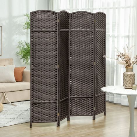 Paravent pliable 4 panneaux 160x170 cm en bois brun, gain de place pour salon, FLORAGRACE (1/5)