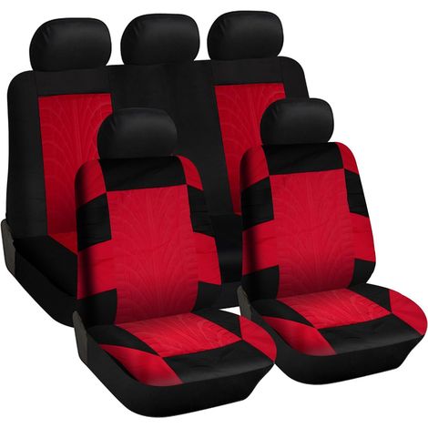 Universal Car Seat Covers, Car Seat Covers - Front and Rear Seat Cover Set, Black and Red (1/5)
