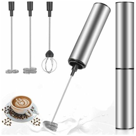 Mousseur à lait électrique, mousseur à lait rechargeable par USB et mini batteur avec fouet à double tête, mélangeur en acier inoxydable pour café crème cappuccino latte cocktails jus