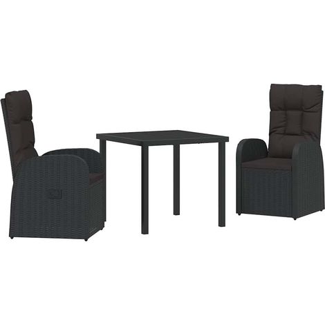 Garden Dining Set with Cushion 3 pcs Black Poly Rattan vidaXL (1/5)