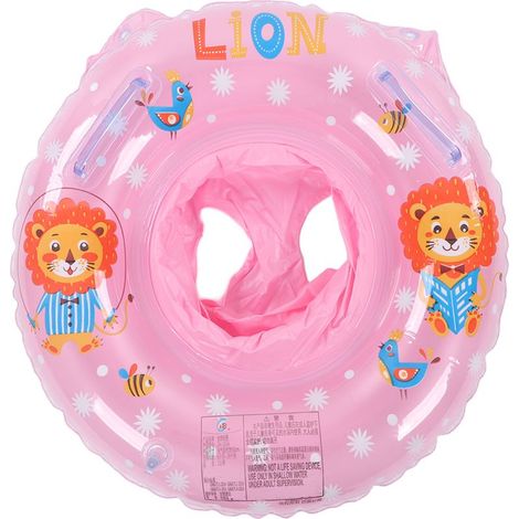 Bouée de bain pour bébé avec double poignée, design lion rose, sécurité et confort pour piscine ou bain (1/5)