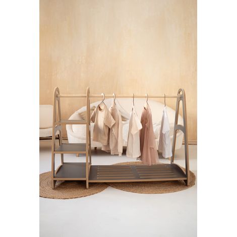MAXI Kleiderschrank Montessori Kleiderbügel + 5 Holzkleiderbügel - grau (1/4)