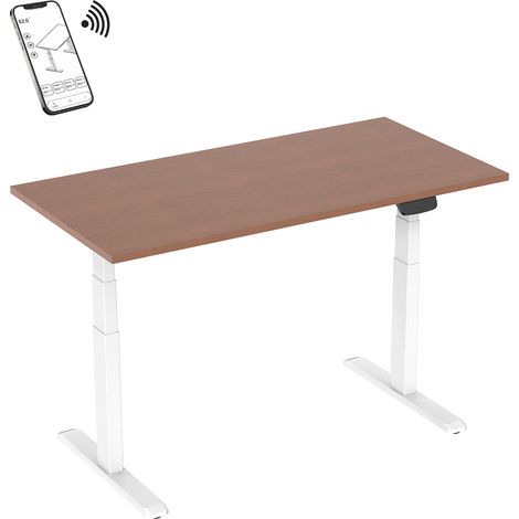 Bureau motorisé assis-debout 150x75cm Plateau noyer/Pied blanc, Connecté (1/3)