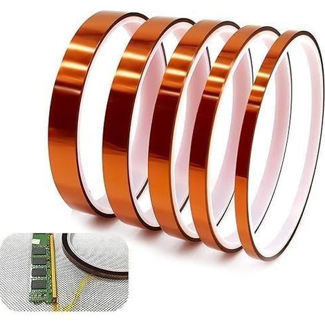 Ruban Adhésif en Polyimide de 5 Pièces, Bande Kapton Résistante à la Chaleur pour Imprimante 3D, Masquage, Soudure, Isolation de Carte de Circuit Imprimé, Tailles Variées (3/6/8/10/12 (1/5)