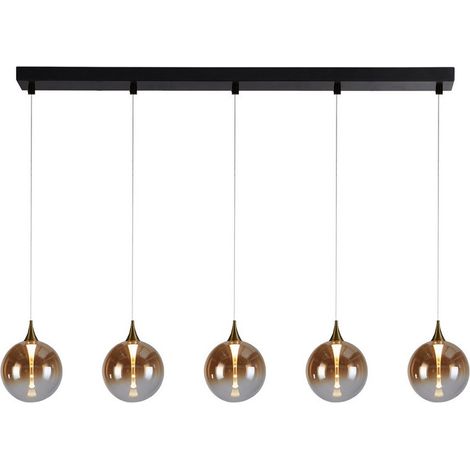 Lampada a sospensione Alchemy 5Lt LED Bar, metallo nero e vetro ambra (1/3)