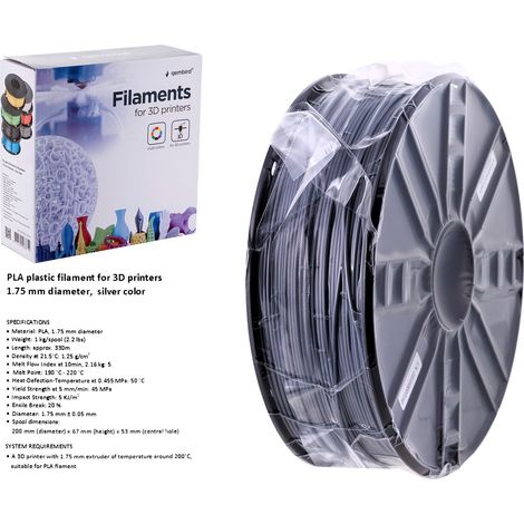Gembird Filamentcassette PLA silber 1.75mm 1kg schmale Spule (3DP-PLA1.75-01-S) (1/5)
