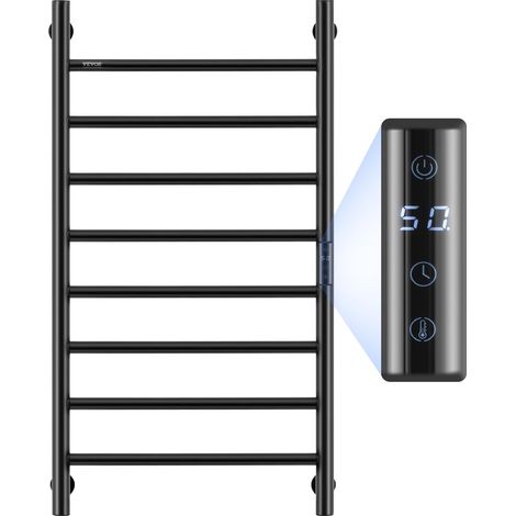 VEVOR Scaldasalviette Termoarredo, Portasciugamani Riscaldato con 8 Barre, Scaldasalviette Impermeabile con Timer e Display LED, 5 Livelli di Temperatura Regolabili, Montaggio a Parete, Nero (1/5)