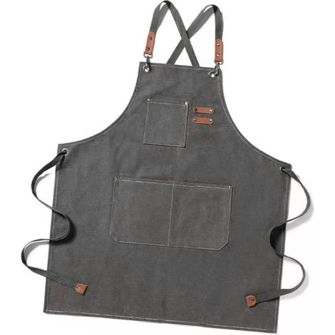 Tablier en toile gris grande capacité, infroissable, idéal pour la cuisine, les barbecues et les créations artistiques. (1/5)