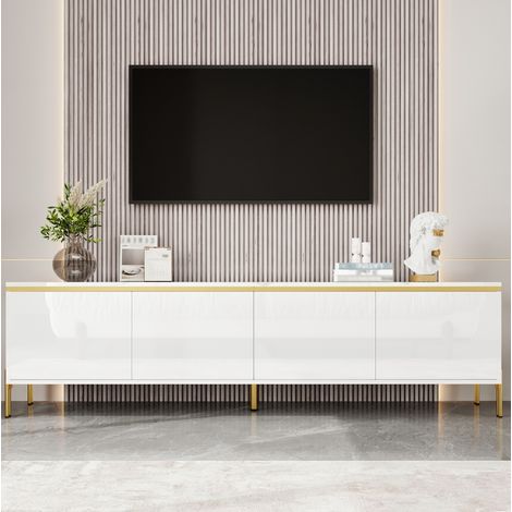 Meuble TV 4 portes – 170 cm – blanc – pieds en acier dorés – rangement optimisé pour écran jusqu'à 69''Design moderne et épuré (1/5)