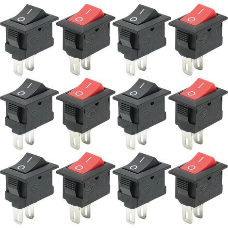 12 Pièces Mini Interrupteur À Bascule KCD11, Noir Interrupteur Encastré Rectangulaire 10 X 15 mm, Commutateur À Bascule, Rouge 2 Broche ON/OFF, 3 a 250 V/ 6 a 125 V CA, pour Auto Appareils Ménagers (1/5)
