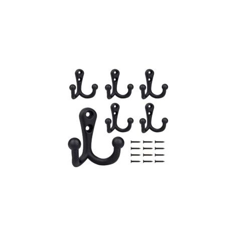 6-teiliges Set Retro-Doppelkleiderhaken aus Metall, schwarze Retro-Garderobe für Bad und Küche - Crezuo (1/4)