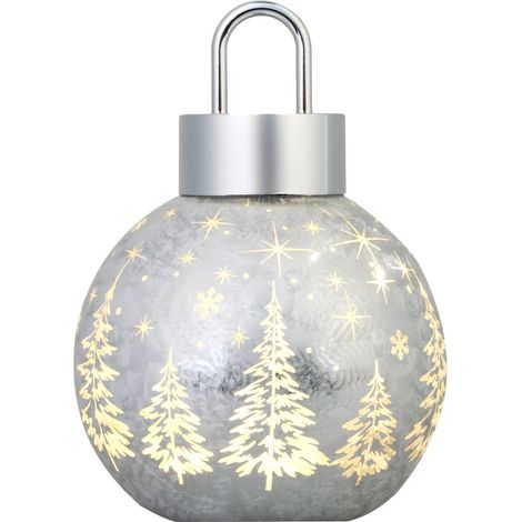Kugel MagicHome Weihnachten, Glas, silber, 10xLED warmweiß, 12x12x18 cm, 2xAA (1/5)