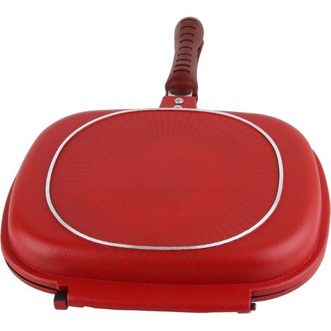 Poêle antiadhésive double face pour usage domestique, idéale pour faire frire du poisson des deux côtés et réchauffer des crêpes. (1/4)