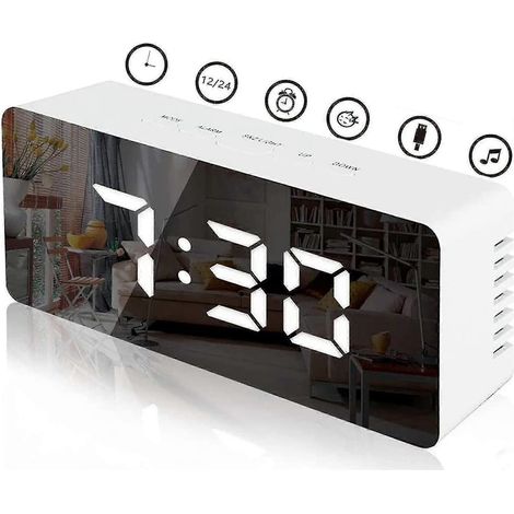 Réveil à luminosité réglable, horloge électronique numérique LED, réveil silencieux avec indicateur de température