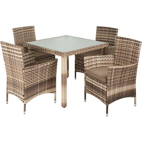 Polyrattan Sitzgruppe Gartenmöbel Set Rattan Gartenset Essgruppe Beige Braun (1/5)