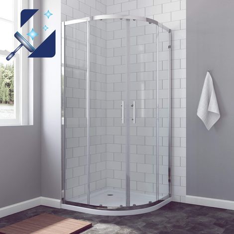 Duschkabine Eckdusche Viertelkreis Runddusche mit Schiebetüren aus Einscheiben-Sicherheitsglas 6 mm mit Nano Beschichtung, Vollrahmung für hohe Stabilität und Dichtigkeit 90x90x195 cm (1/5)